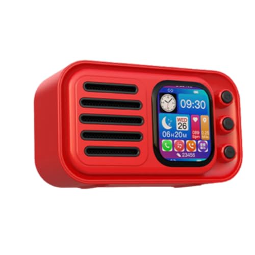 Image of yasoe Wireless Bluetooth Speaker Mini Touch Screen Bluetooth Speaker FM Radio Card Subwoofer withAlarm Clock Lyrics Display Red