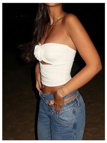 GORGLITTER Women's Flower Strapless Tube Tops Y2K Sleeveless Cut Out Bandeau Coquette Summer Going Out Crop Top 20252