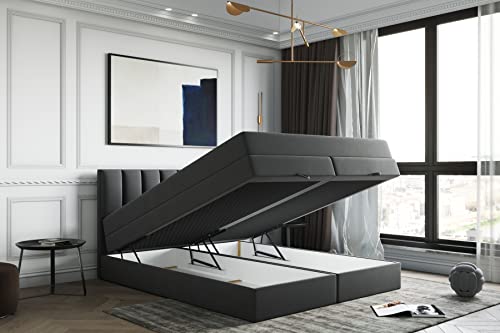 ROYAL Boxspringbett 200x200 Cm Dunkelgrau - Mit Bettkasten Und Bonell-Matratze