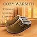 CUSHIONAIRE Haven Genuine Leather Clogs for Women – Faux Fur Lined Slip-On Womens Shoes with Cork Footbed and Adjustable Buckle, Camel 10