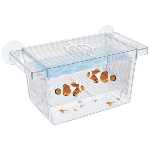 Pawfly Aquarium Fish Breeding Box Small Isolation Box Acrylic Hatchery Incubator Tank with Suction Cups for Baby Small Fish Shrimp and Betta