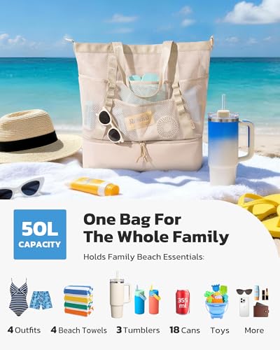Large Beach Bag with Cooler Mesh Beach Tote for Women Insulated Pool Bag — view 4