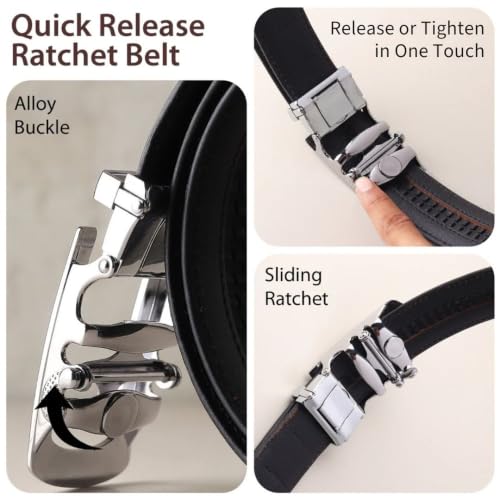 Image of HAYES LONDON Leather Ratchet Belt for Men | Adjustable No-Holes | Customizable Fit, Stylish & Effortless Buckle | Formal & Casual Wear Belts