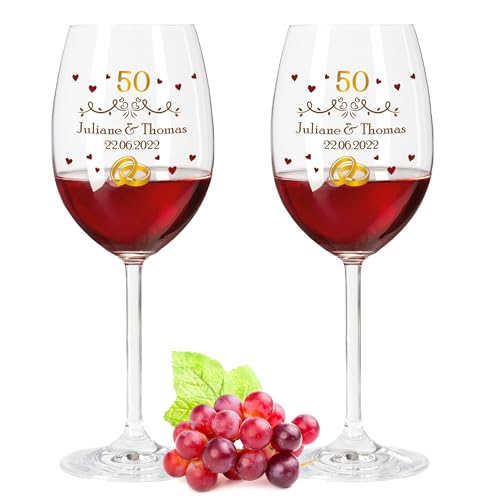 Leonardo Copas de vino para bodas doradas con nombre y fecha impresas, regalo de boda personalizado para los novios, 50 años, color Daily UV
