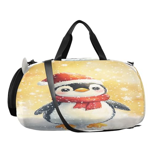 Penguin Snowflake Golden Kids Travel Duffel Bag for Boys Girls Overnight Weekend Tote Bag with Shoes Compartment for Trip Beach Gym2