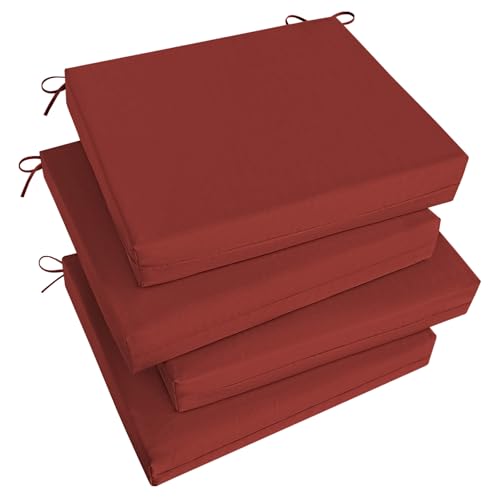 Image of Basic Beyond Outdoor Chair Cushions Set of 4, Square Corner Outdoor Cushions for Patio Furniture, Water Resistant Patio Chair Cushions with 2 Ties, 18.5x16x3, Brick Red