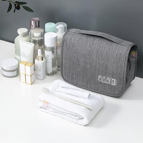 Image of Wishkey Travel Toiletry Pouch for Men & Women Waterproof Hanging Organizer Pouch for Bathroom Accessories, Makeup & Cosmetics Large Capacity Portable Toiletries Kit with Mesh Pockets - Dark Gray
