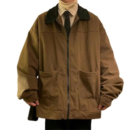 Veste en velours côtelé patchwork pour homme avec coupe décontractée rétro