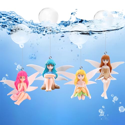 Koonafy 4 Pieces Aquarium Fish Tank Mermaid Ornament Floating Aquarium Miniature Mermaid Figurines Landscape Decor for DIY Fish Tanks Accessories Crafts