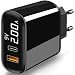 Produktbild TTMOW USB C Ladegerät mit LED Anzeige, PD Power Delivery & Quick Charge 3.0 Schnellladegerät 2 Port USB Netzteil für iPhone 8/8 Plus/X/XR/XS/XS Max, iPad Pro, Galaxy S8/S9/S9+, Nintendo Switch usw