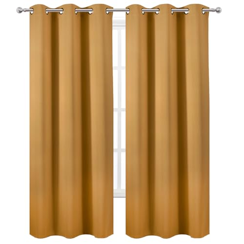 Image of LEMOMO Mustard Yellow Thermal Blackout Curtains /42 x 95 Inch /Set of 2 Panels Room Darkening Curtains for Bedroom