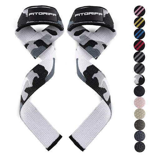 Fitgriff® Straps Gym, Correas Levantamiento de Pesas, Powerlifting, Agarraderas Gimnasio   Lifting Straps   Mujeres y Hombres (Estándar (más de 16cm muñeca), Camo Grey)