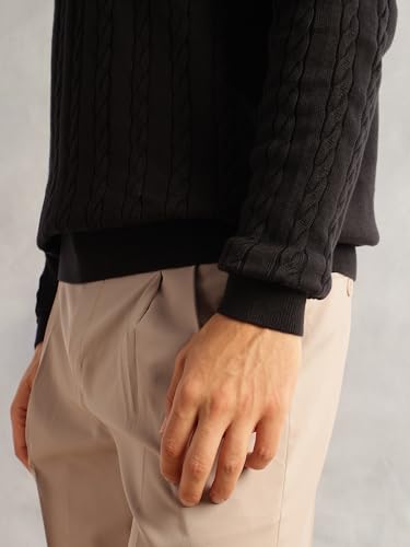 Image of Thomas Scott Men's | Regular Fit | Long Sleeves | Mock Collar | 100% Cotton | Dry Clean | Cable Knit | Knitted | Pullover Sweater