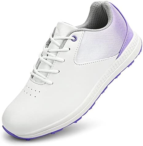 THESTRON Women's Golf Shoes Ladies Golf Sports Sneakers Spikes Women Golf Wears Spikeless Girls Golf Walking Sneakers (5.5,White purple2)