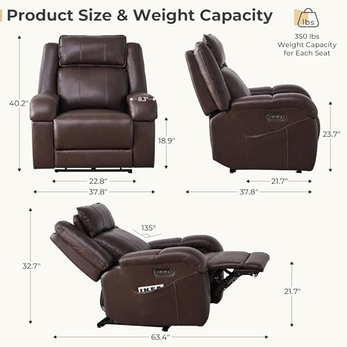 Image of SITJOY Pet Friendly Leather Power Recliner Chair, Zero Wall Hugger RV Recliners with Power Headrest, Charging Ports, Side Pockets, Down-Filled, Scratch Resistant Waterproof Faux Leather in Dark Brown