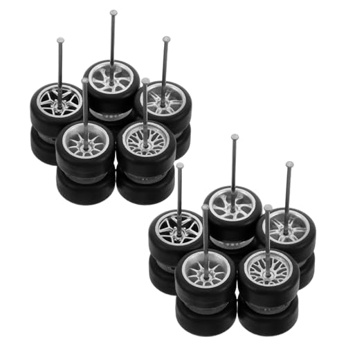 SOIMISS 1/64 Scale Alloy Car Model Replacement Wheels Set with Silver Rubber Tires, 5 Pairs Including Star, Tree Fork, Ten-Claw, Seven-Claw, Six-Claw Designs, Compatible with RC Cars,