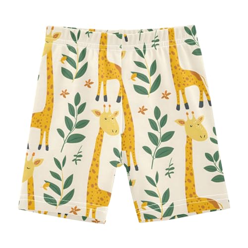 Giraffe with Leaves Prints Girls Shorts Elastic Waist Sports Shorts Girls Leggings Pants for 4-10 Years