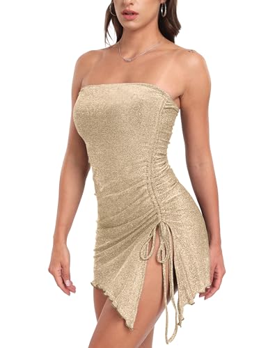 Image of Gold Sexy Dresses Date Night Out Sequin Tube Strapless Evening Party Sparkly Mini Dress