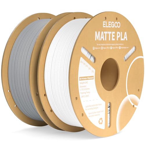 ELEGOO Filamento PLA Matte Bianco & Grigio 2 kg, 1,75 mm, Opaco PLA Filamento per Stampante 3D, precisione di misurazione +/- 0,02 mm, adatto per maggior parte delle stampanti 3D FDM