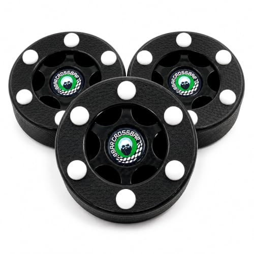 Crossbar Black Inline Hockey Pucks – 3 Pack – 6 Slider Dot Design for Fast Glide – Street, Roller & Off-Ice Hockey Training Pucks, Black
