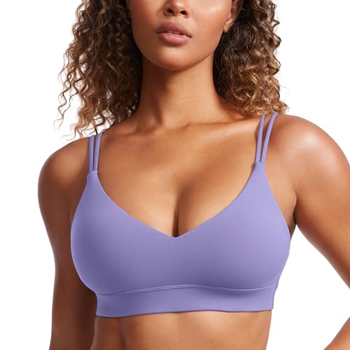 Image of CRZ YOGA Butterluxe V Neck Strappy Sports Bras | Light Support, Removable Pads, Yoga, Extremely Soft, Criss Cross Back, Spaghetti Straps, for Women