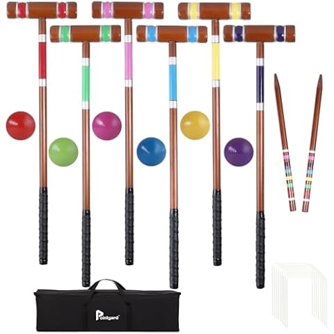 Pointyard Six Player Croquet Set, 28’’ Croquet Set with Wooden Mallets/Colored Ball/Wickets/Stakes for Adults/Teenager/Family-Perfect for Lawn/Backyard Game/Park (Mahogany Color) Cover