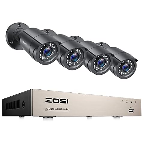 ZOSI 8CH CCTV Camera System with 4 x 1080P HD Outdoor Security Bullet Cameras NO Hard Drive 80ft Night Vision Motion Detection Remote Monitoring Cover