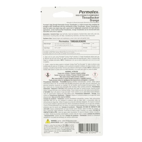 Image of Permatex 25240 High Strength Removable Threadlocker Orange Liquid, 36 ml