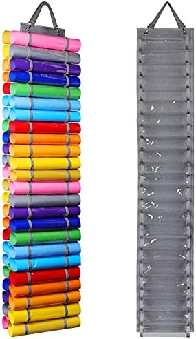 AROUY Vinyl Storage Organizer - Vinyl Roll Holder Wall Mount/Over The Door, Craft Vinyl Storage Rack, Hanging Organizer Storage with 48 Roll Compartments (48 - Gray)