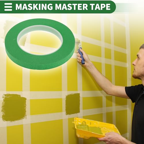 Image of Motoforti Universal Painters Tape Masking Master Tape 0.15cm /0.3cm /0.6cm /1.2cm /1.9cm x 55m Easy Removal Crepe Paper Green 5 Pcs