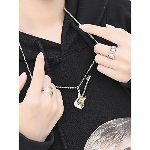 Rock Music Guitar Necklace for Men Women Punk Gothic Dangle Pendants Choker Necklaces Statement Fashion Personalized Jewelry Hip Hop Biker Jewelry for Friend Dad Bff Adjustable Rolo Chain 24 Inch3