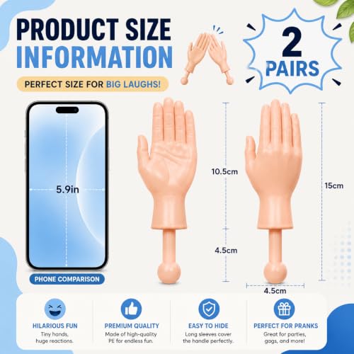 Tiny Hands on Sticks, 2 Pairs (4 Pieces) Mini Fake Hand Props for Pranks, Parties, Office Jokes, Gag Gifts and Family Fun - image 3