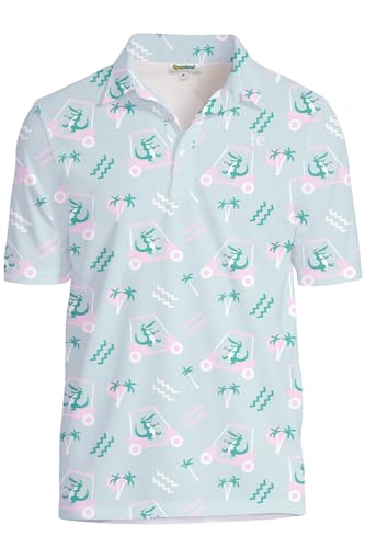Tipsy Elves Golf Shirts for Men - Performance Athletic Fit Men's Golf Polo Shirts for Men w/Moisture Wicking Stretch Fabric - Men's Green Golf Cart Gator Golf Polo Size Large