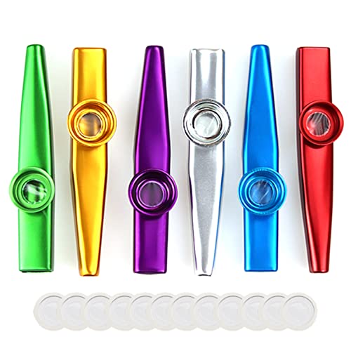 6PCS Metal Kazoo Flutes Musical Instruments Toy for Adults with 12Pieces Kazoo Diaphragms Companion with Ukulele Violin Guitar Piano