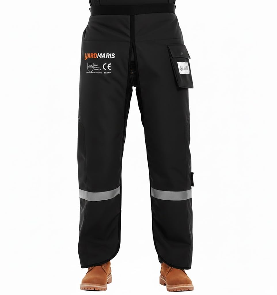 Pantalones anti-corte para motosierra con cinturón ajustable y bandas reflectantes 3M - Certificado UL (Negro)