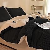 LLanCL 3D Jacquard Design Comforter Set, Ultra-Soft Warm Queen Size Sherpa Fur Plush 3-Pieces Sets Luxury Cozy Bedding with 2 Pillowcases (90'x90', Black)