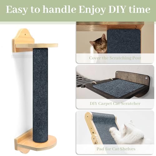 Ricyea Kratzmatte Katze 200cm x 40cm, Kratzteppich Selbstklebend, Kratzschutz für Katzen, Sofa, Möbel, Tür, Wand, L 200cm x B 40cm (Dunkelgrau)