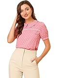 Allegra K Damen Kurzarm Bubikragen Punkte Süß Puffärmel Top Bluse Rosa S