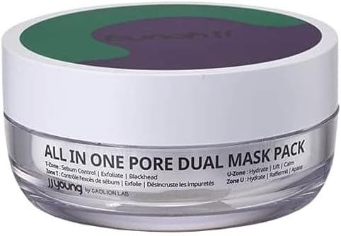 JJ YOUNG All-In-One Pore Dual Mask Pack (T-zone&U-zone) - T-Zone - Controls Sebum, Exfoliates, Removes Blackheads, U-Zone - Hydrates, Lifts, Calms the Skin - 3.52 oz.
