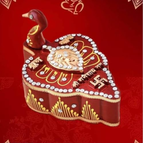 Decorative Pooja Storage Box with Peacock Design, Multi-Compartme...