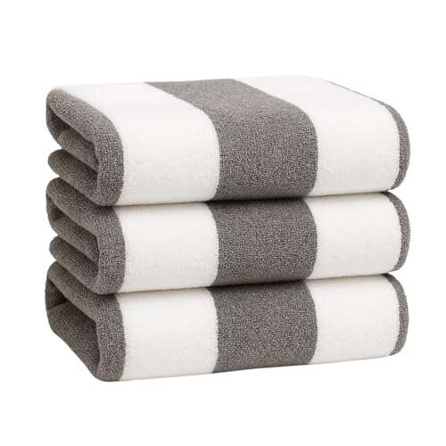 Listado de Toallas de cortesía Top 10. 46 One Loop | Juego de 3 Toallas de Algodón Premium con Tecnología Antimicrobiana y Costura Doble para Máxima Durabilidad y Suavidad (Rayada Gris)