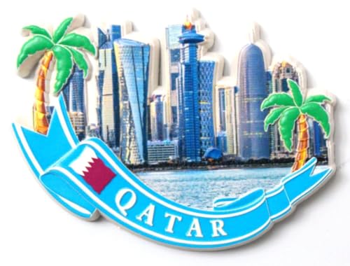 Aimant de réfrigérateur 3D Qatar - Souvenir de ville - Souvenir de voyage - Cadeau de vacances
