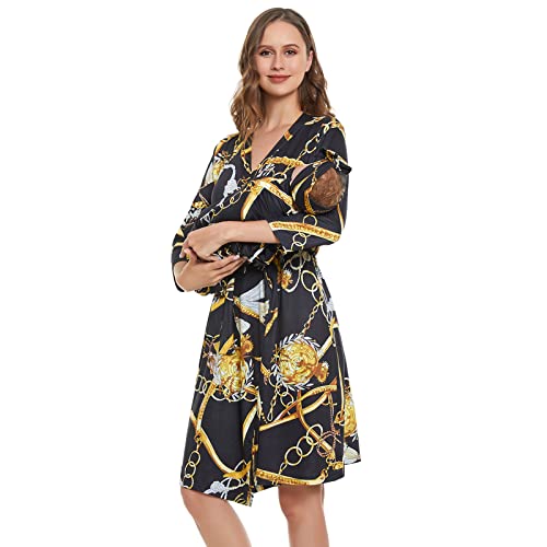 Image of RWRWMOONPUT Mommy Robe for Maternity and Baby Swaddle Blanket,Matching Mommy Labor Delivery Robe and Receiving Blanket Set Black Chain