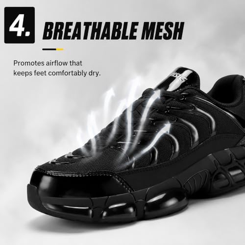 Image of Steel Toe Shoes for Men Women Wide Non Slip Work Shoes Steel Toe Sneakers | Non Slip Breathable Wide Toe Box Tennis Work Shoes Puncture Proof Air Cushioned All‑Day Wear Comfortable Safety Shoes