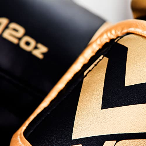 Luva De Boxe Muay Thai Kickboxing Training 12Oz Dourada e Preta