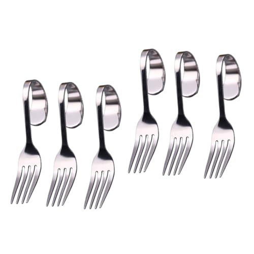 Cabilock 6pcs Curved Handle Stainless Steel Forks for Salad Cake and Dessert Easy to Clean for Home Restaurant and Milk Tea Shop Use