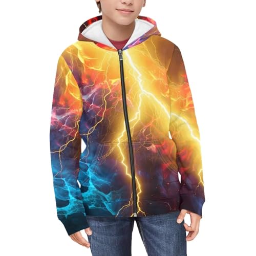 HUIACONG Lightning Fire Zip Up Hoodie for Teen Boys14-16 Full Zipper Sweatshirt for Kids Long Sleeve Shirts Novelty Jacket Hoodies Pullover Sweate Hooded Top