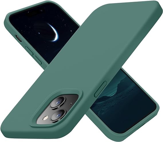 Image of Compatible with iPhone 15 Silicone Case, Slim Shockproof Protective Cover, Drop Protection and Camera Protection, MagSafe Compatible, Soft Microfiber Lining Inside (Midnight Green)