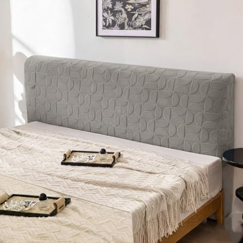 Image of HOMETHREADS Stretchable Lycra /Velvet Headboard Cover | Soft, Dust-Proof & Wrinkle-Resistant Bed Back Protector | Fits Leather, Wooden & Fabric Bedsides | for 7ft to 7.5ft Beds (Grey, 205x65Cm)