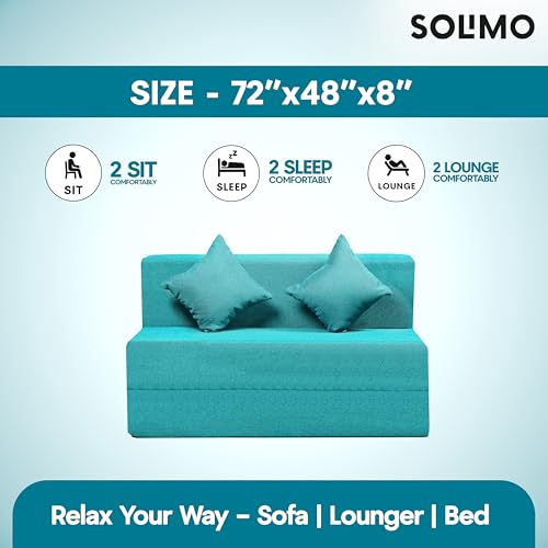 Image of Amazon Brand - Solimo 2 Seater 4 * 6 Jute Fabric Washable Cover Sofa Cum Bed with 2 Cushion 2 Seater Double Foam Fold Out Sofa Cum Bed (Finish Color - Sky Blue Delivery Condition - Pre-Assembled)
